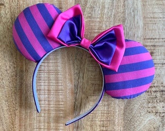 Cheshire Cat Inspired Mickey Minnie Mouse Ears Alice in Wonderland White Rabbit Queen of Hearts Mad Hatter Striped Stripes Head Band Headban