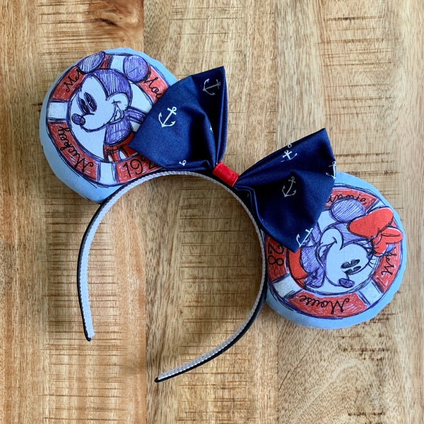 Cruise Nautical Mickey Minnie Mouse Ears Disney Cruise Line DCL Inspired Headband Head band