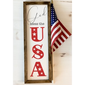 Farmhouse USA Sign | Rustic Home Decor | July 4th Sign | Patriotic America Sign