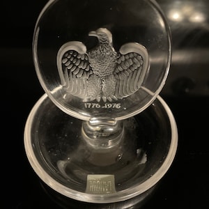 Vintage ring holder, bald eagle, Lalique Crystal 1976 Bicentennial Eagle Pin Dish j