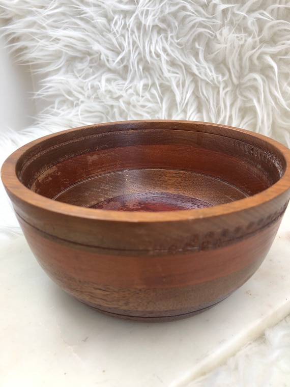 Vintage Teak Wood Salad Bowl: Hand Turned Rustic Serving Piece