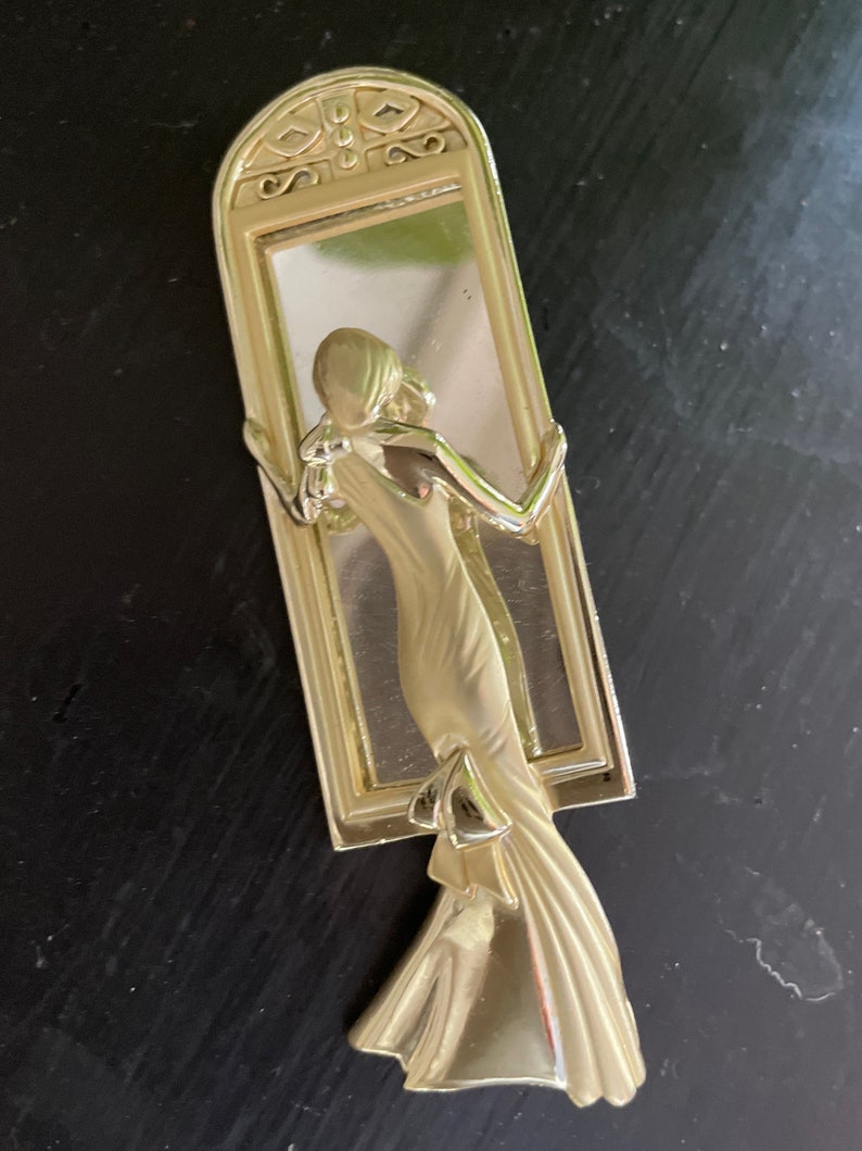 Art deco pin, fashion, piece, lady, with a mirror, roaring 20s image 6