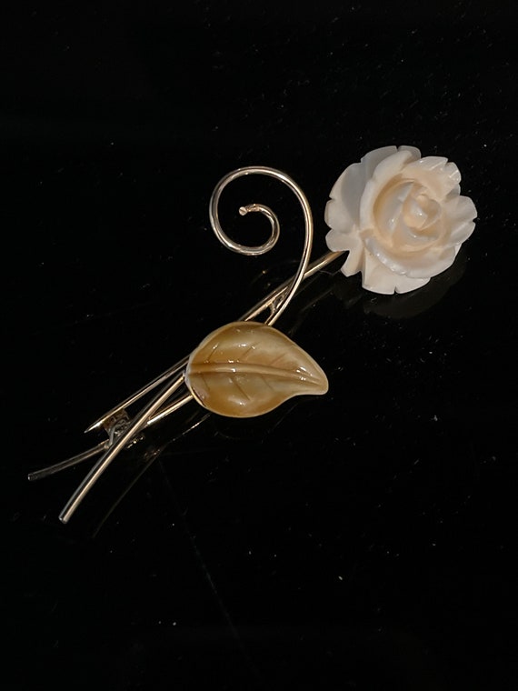 Rare jewelry gold and bone carved rose pin