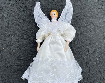 Angel for top of  Christmas tree, Holiday Decor, Vintage porcelain, indoor Christmas Angel tree topper or ornament, free shipping