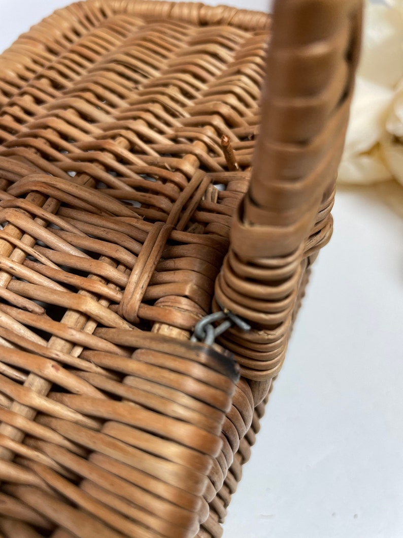 Vintage Handwoven Child Sized Picnic Basket Has a Sturdy Etsy