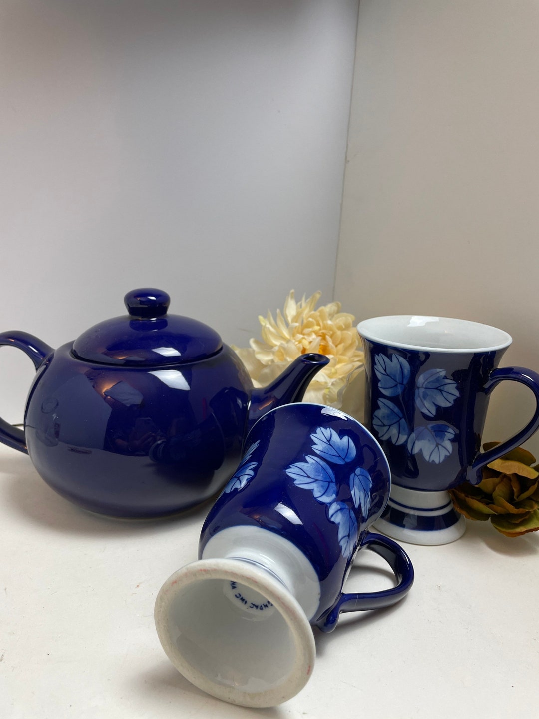 Vintage Colbert Blue Teapot Set, Handpainted Ceramic Teapot and Mugs - Etsy
