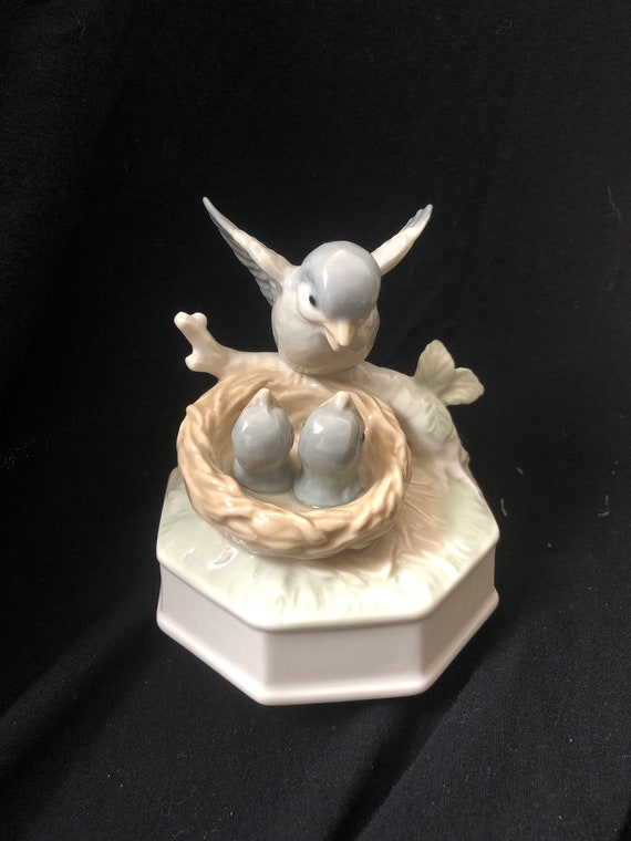 Vintage Otagiri Music Box Mother and Baby Birds in Nest Etsy