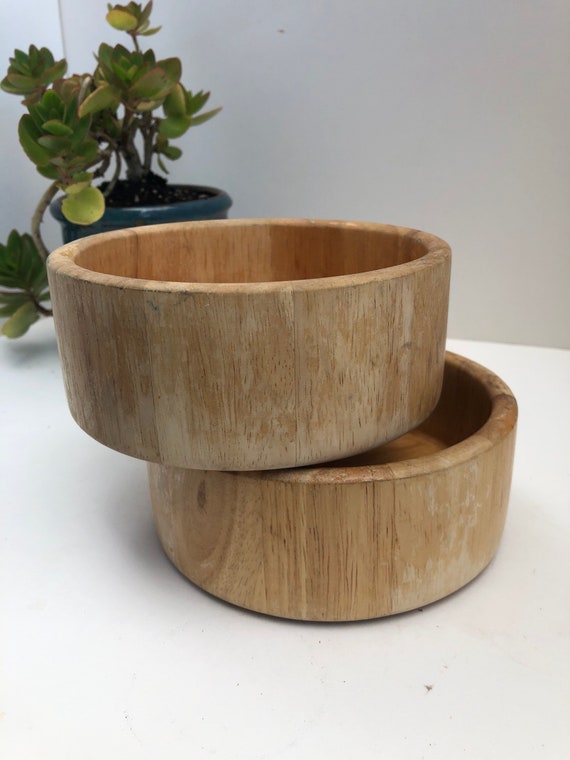 Vintage Teak Wood Salad Bowls: 1980s Kitchen Tableware Set