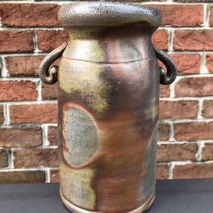 Rustic Kitchen Utensil Holder: Vintage Hand-Glazed Pottery Vase