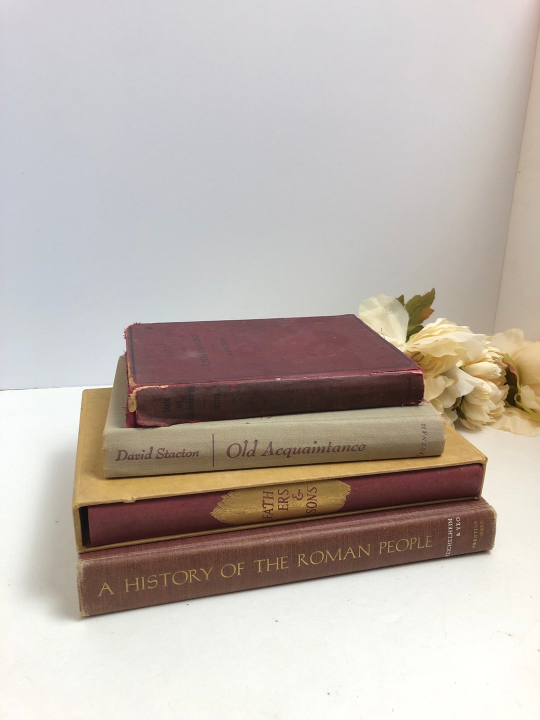 Burgundy and Gold Vintage Book Stack, Shelf Decor, Set of 4 - Etsy