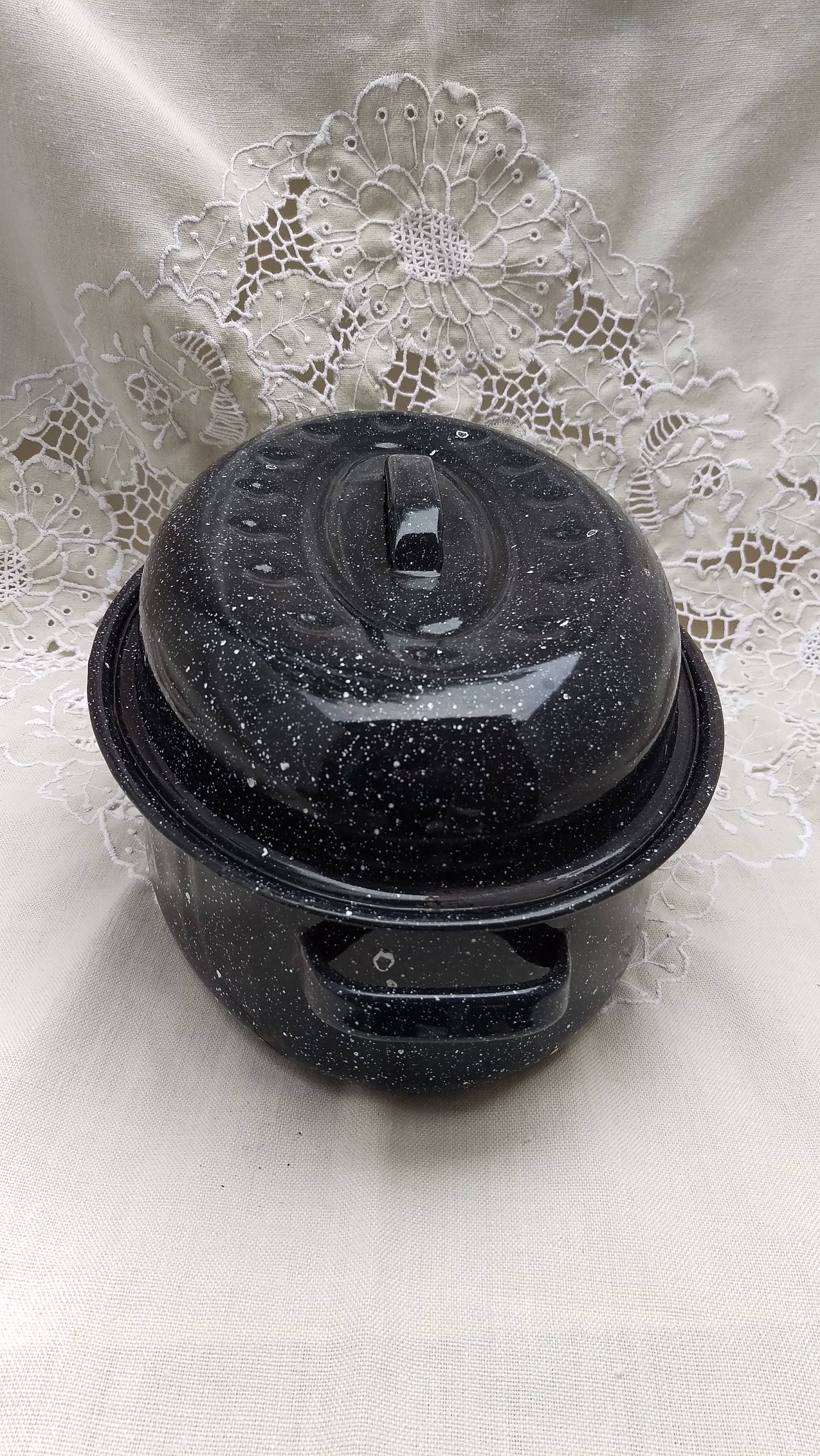 Classic Speckled Dark Black Enamel Roasting Pan Vintage Lid Etsy