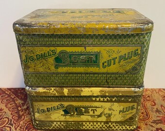 Two Vintage J.G. Dill's Best TINS vintage decor shabby chic plant containers etc