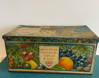 Vintage colorful Hostess Holiday Fruit Cake TIN