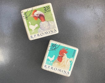 Handmade Magnets with Vintage Postage Stamps on Tumbled Stone tiles (2)