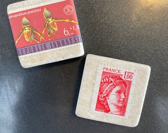 Handmade Magnets with Vintage Postage Stamps on Tumbled Stone tiles (2)