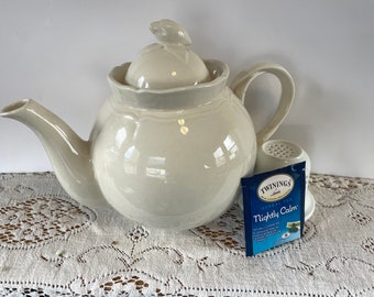 Vintage Bone White Large Teapot made in Portugal with tea strainer