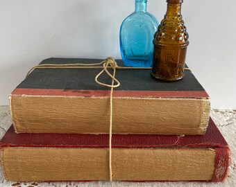 Book bundle and antique glass bottles  vintagey decor