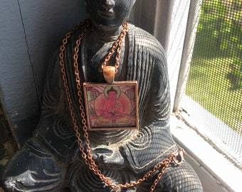 BUDDHA Pendant copper setting and chain handmade