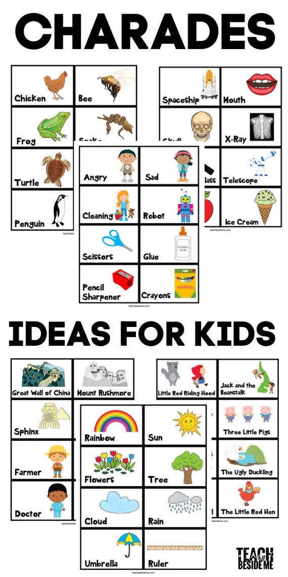 Charades Idea Cards For Kids Etsy