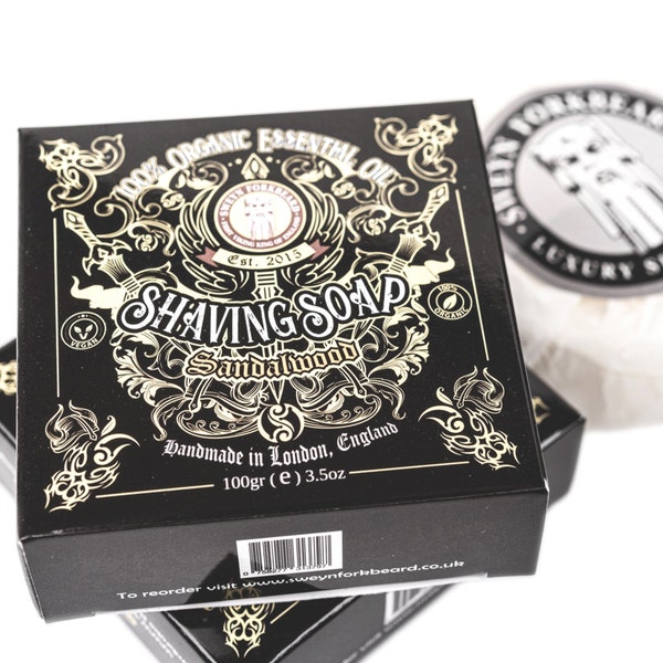 Shaving Soap Sandalwood 100% Organic, Vegan & Handmade in the United Kingdom