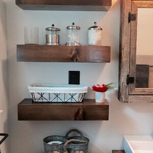 Rustic floating wood shelves with hidden fasteners, bathroom decor, set of 3