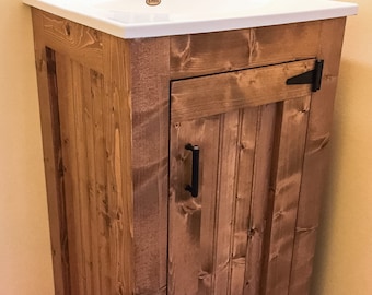 Rustic Pine Bathroom Vanity Base, Beadboard Cabinet, No Top (18-36 Inch)