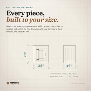 Drawing of the vessel sink vanity with its width, depth and height: every piece built to your size
