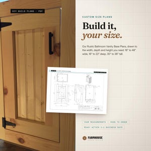 Custom Size Rustic Bathroom Vanity Base Plans, Drawn to Your Measurements, DIY Printable PDF