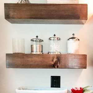 Rustic floating wood shelves with hidden fasteners, farmhouse decor, set of 3
