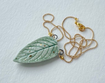 Porcelain miniature mint leaf essential oil diffuser pendant