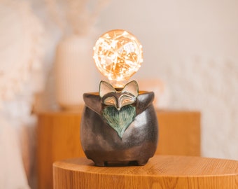 Forest fox guardian of the galaxy electric ceramic hand sculpted lamp with lightbulb ready to use
