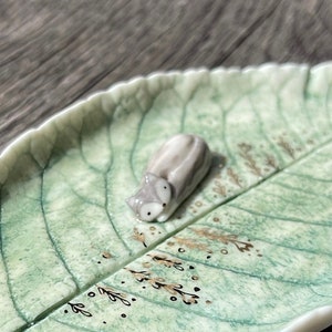Porcelain boho incense palo santo smudging bowl plate with miniature fox on walnut tree leaf