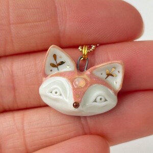 Porcelain miniature fox with opal pendant decorated with 22k gold image 3