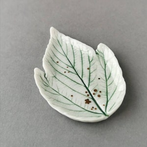 Porcelain handmade elf dish with natural leaf stamp image 6