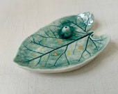 Handbuilt elf bindweed leaf porcelain censer incense holder smudging bowl crystal holder jewelry dish with stardust of gold