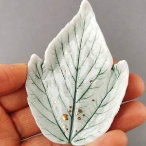 Porcelain handmade elf dish with natural leaf stamp image 8