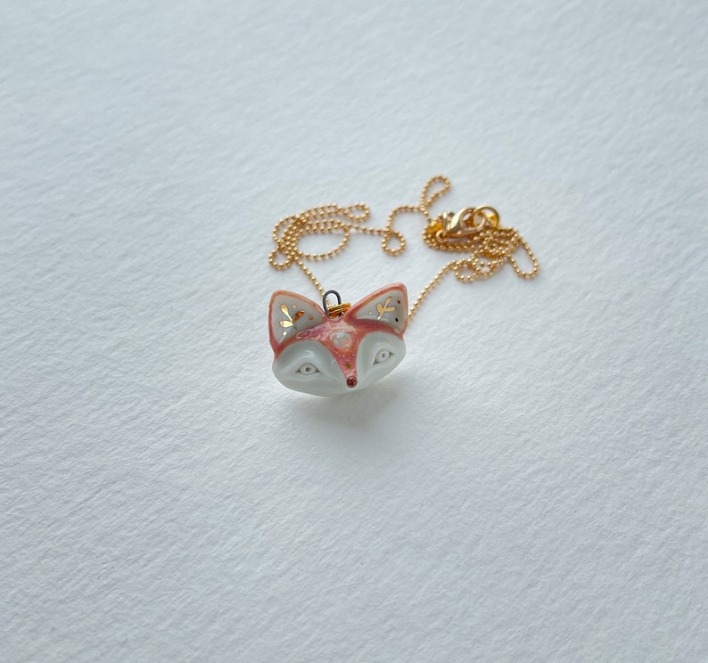 Porcelain miniature fox with opal pendant decorated with 22k gold image 7