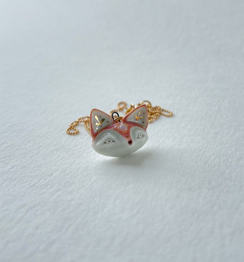 Porcelain miniature fox with opal pendant decorated with 22k gold image 8