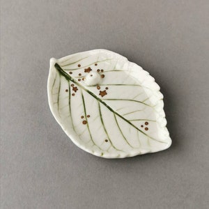 Handbuilt hydrangea leaf porcelain censer incense holder smudging bowl crystal holder jewelry dish with stardust of gold