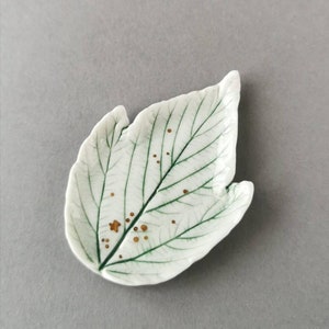 Porcelain handmade elf dish with natural leaf stamp image 5