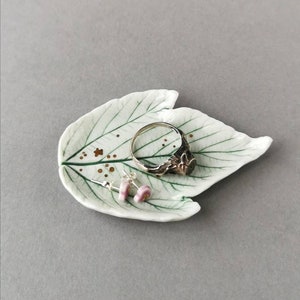 Porcelain handmade elf dish with natural leaf stamp image 1