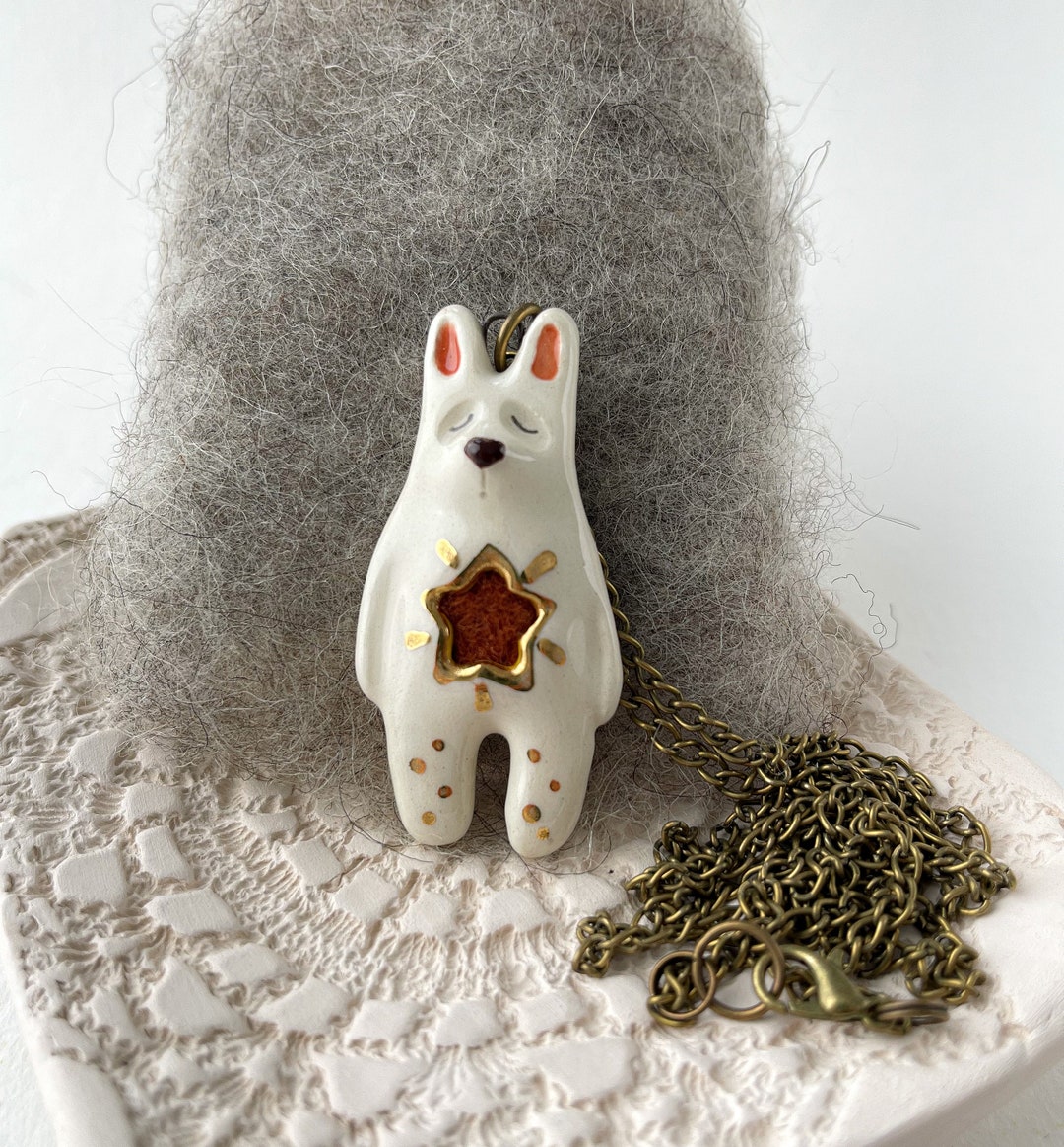 Ceramic Rabbit Essential Oil Diffuser Necklace With Gold Details and a ...