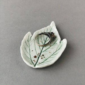 Porcelain handmade elf dish with natural leaf stamp image 3