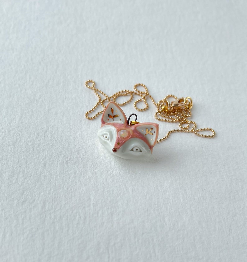 Porcelain miniature fox with opal pendant decorated with 22k gold image 5