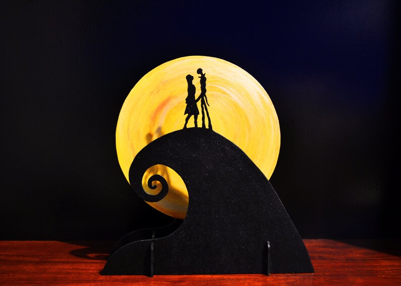 illumination wood home decor Decoration lamp Ambient light of Jack Skellington and Sally of NIghtmare before Christmas Halloween.