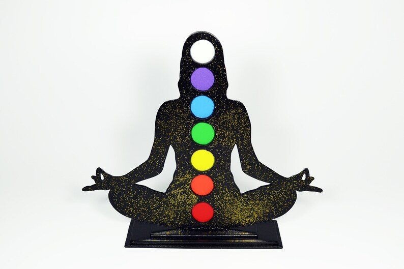 Yoga spiritual Yogi wooden decoration with colors of 7 Chakras Wood Wooden ornament meditation Gift Figure. Zen Home decor