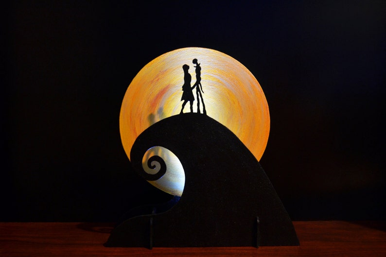 illumination wood home decor Decoration lamp Ambient light of Jack Skellington and Sally of NIghtmare before Christmas Halloween.