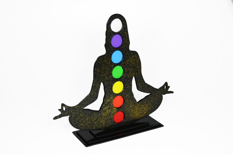 Yoga spiritual Yogi wooden decoration with colors of 7 Chakras Wood Wooden ornament meditation Gift Figure. Zen Home decor