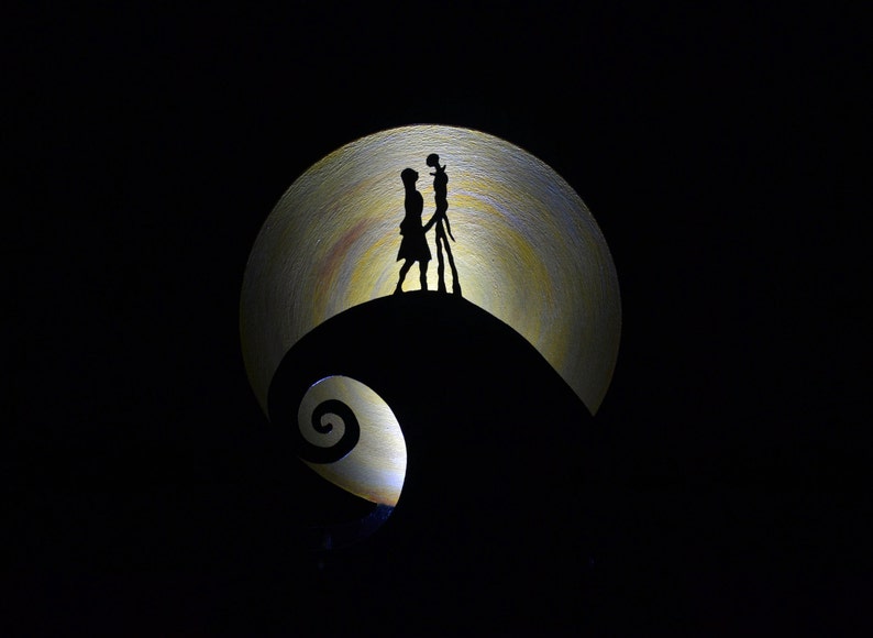 illumination wood home decor Decoration lamp Ambient light of Jack Skellington and Sally of NIghtmare before Christmas Halloween.