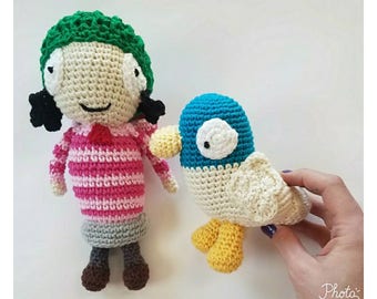 Crochet Sarah and Duck, crochet doll, crochet duck, Sarah and duck, cotton toy, toy Sarah and duck